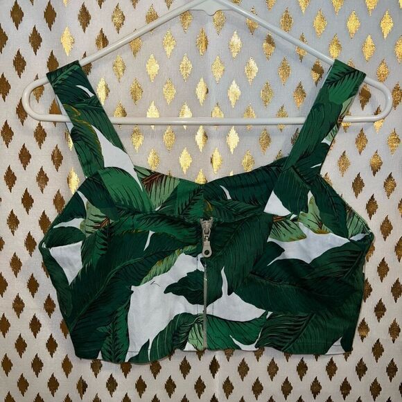 Plant Mom crop top green boho monstera zip up size S - Picture 2 of 3